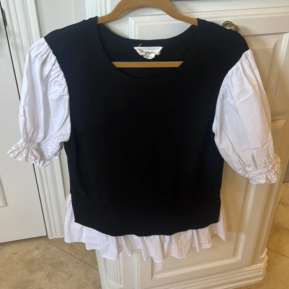 By Anthropologie Twofer white shirt with black vest